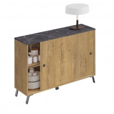 Mueble Recibidor Con Espejo Terpi Estilo Moderno Color Roble Gold y Mármol