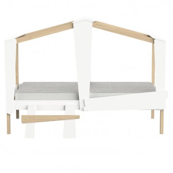 Cama Infantil Cabane Roble y Blanco Mate Frontal