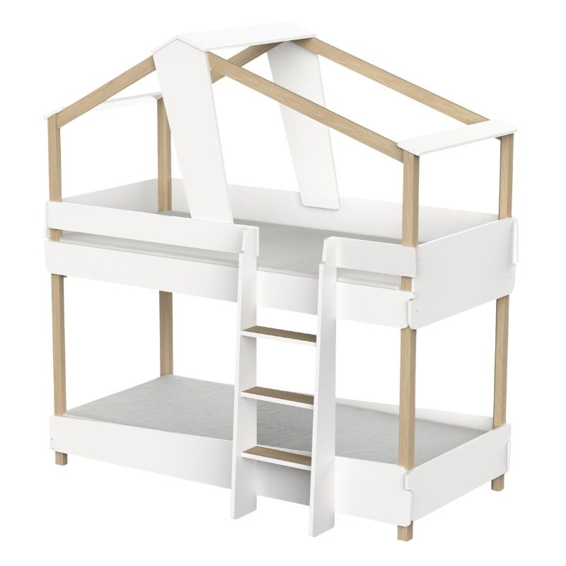 Lado Litera Juvenil Timber Blanco Mate y Beige