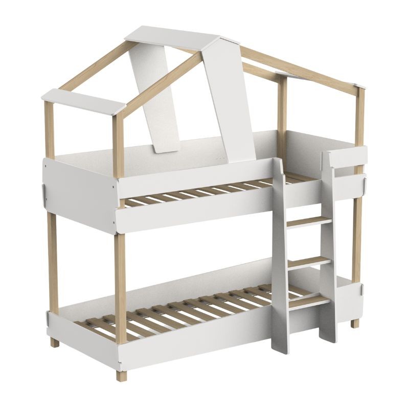 Lateral sin colchón decorativo Litera Juvenil Timber Blanco Mate y Beige