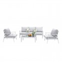 Conjunto 1 sofá 2 sillones y mesa de centro Exterior Jardín Benicasim Color Blanco y Gris
