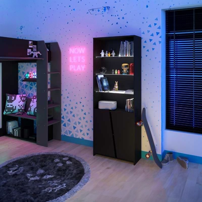 Libreria Alta Diamond Estilo Gamer Color Negro Con Luces Led 67x180x28 cm