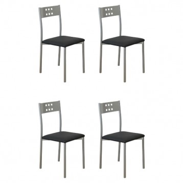 Pack 4 Silla Costa De Cocina Color Negro Con Polipiel Y Metal
