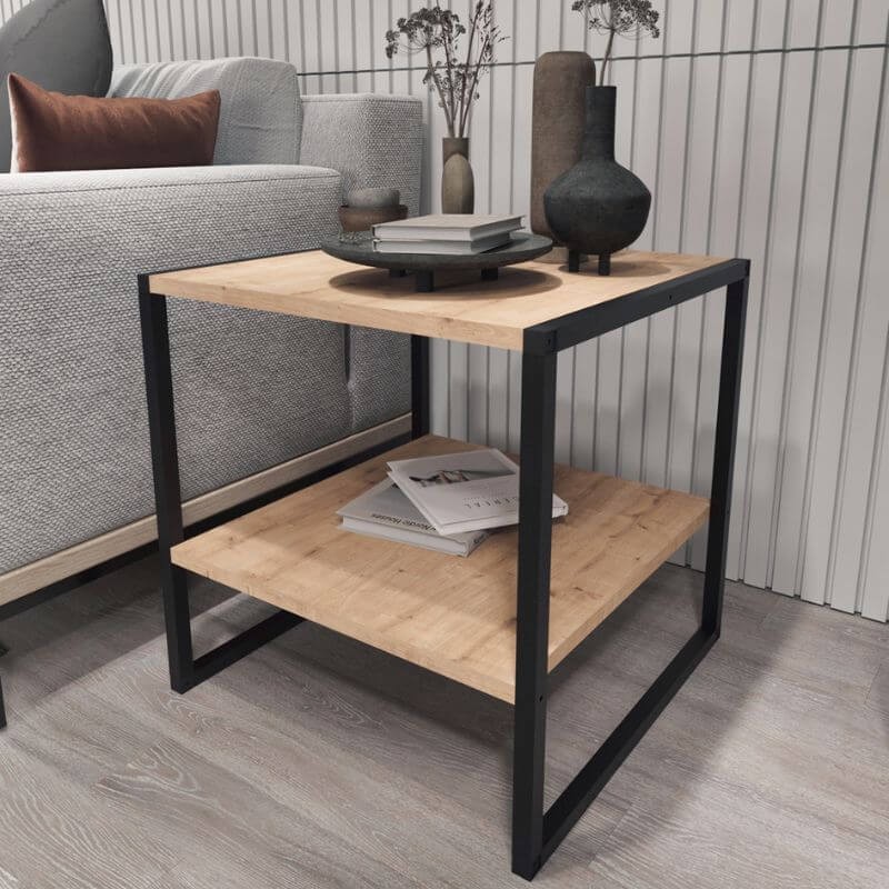 Mesa de Centro Fija Rus para Salón Roble y Negro_Ambiente_1 Mesa de Centro Fija Rus para Salón Roble y Negro_Ambiente_1