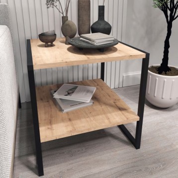 Mesa de Centro Fija Rus para Salón Roble y Negro_Ambiente_2