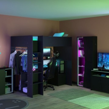 Cama Alta TexGen Con Escritorio y LED Negro 204x180x94 CM _Ambiente_3