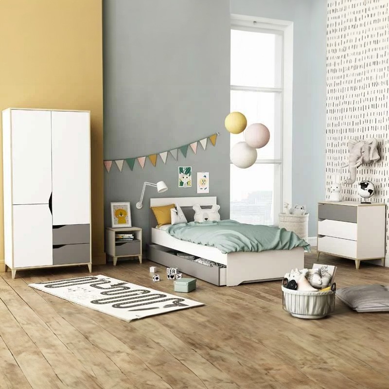 Ambiente infantil con Cómoda Juvenil Genius 3 Cajones Color Blanco y Gris 2 Ambiente infantil con Cómoda Juvenil Genius 3 Cajones Color Blanco y Gris 2