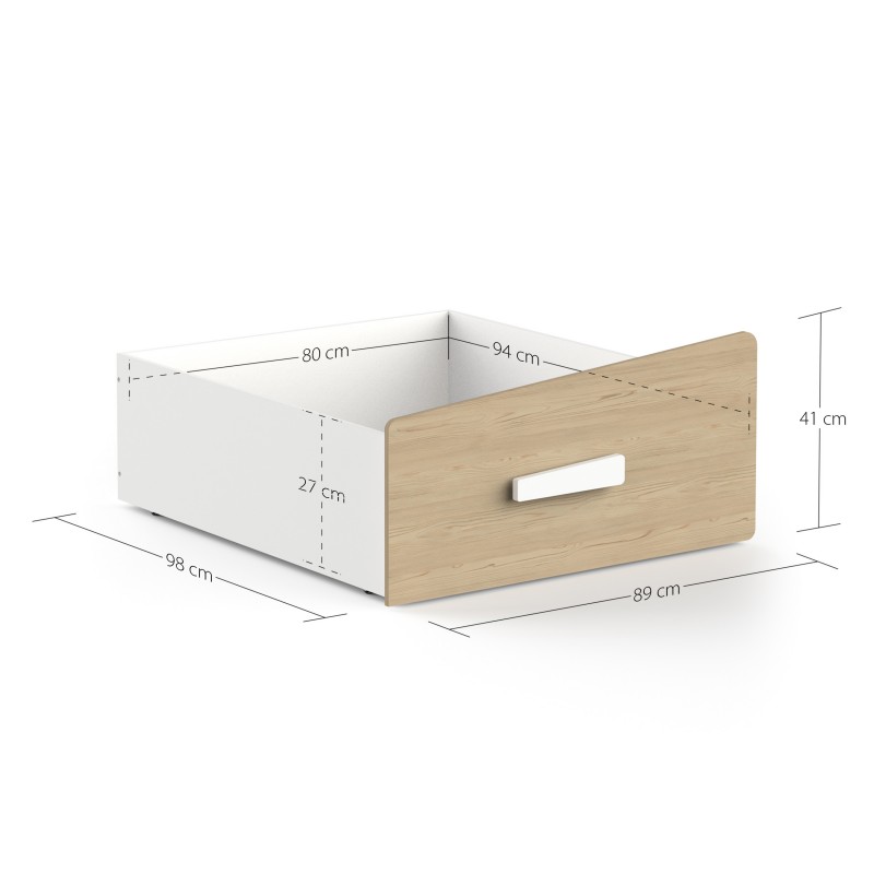 Medidas Camas Infantiles Cajón Bajo Cabane Blanco Mate Y Roble Claro
