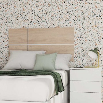 Cabecero 90 Roble y Mesita Blanca 3 Cajones Nova_Ambiente