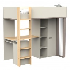 Cama Alta Juvenil Camillia Con Escritorio Gris y Arcilla 204x183x104 cm