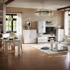 Pack Muebles Salón Completo Kolm Blanco y Gris Cemento