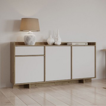 Aparador Salón Lead 3 Puertas Roble Artisan y Blanco Mate_ambiente