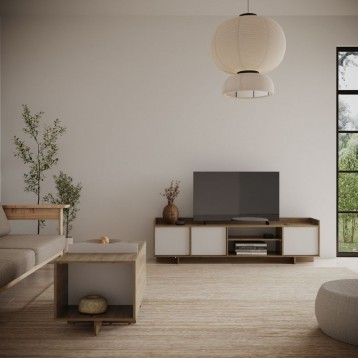Mesa de Tv Lead 180 cm Color Roble Artisan y Blanco_ambiente_1