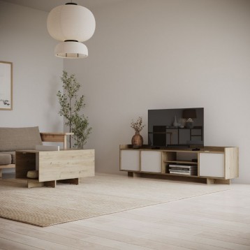 Mesa de Tv Lead 180 cm Color Roble Artisan y Blanco_ambiente_2