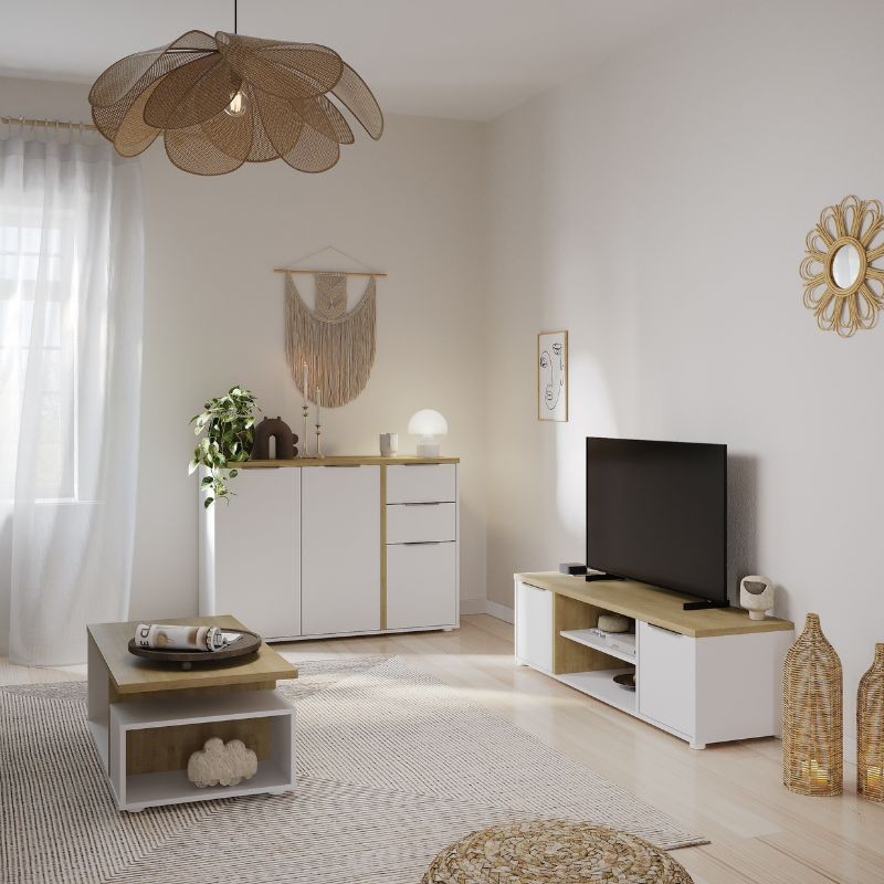 Mesa De Centro Fija Acces Color Roble Hamilton Y Blanco Mate_ambiente_2 Mesa De Centro Fija Acces Color Roble Hamilton Y Blanco Mate_ambiente_2