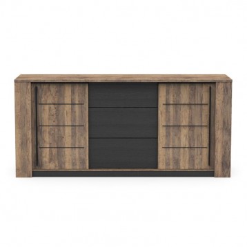 Frontal Aparador Salón Mónaco Con Almacenaje Roble Oscuro Y Negro Estructurado