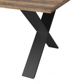 Detalle patas Mesa De Comedor Fija Mónaco Roble Oscuro Y Negro Estructurado 180x90 Cm