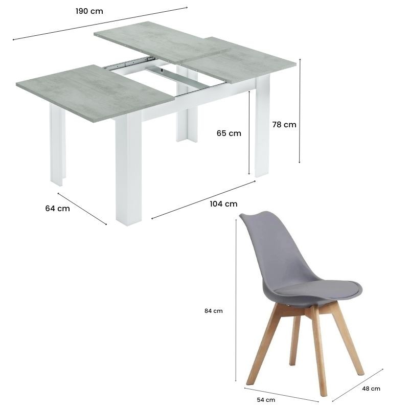 Pack Mesa con 4 Sillas Estilo Nórdico color Gris Cemento