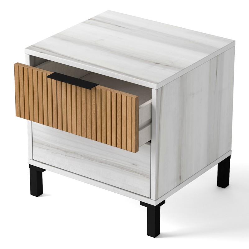 Muebles Dormitorio Matrimonio Arles Color Blanco Albo y Roble Rayado