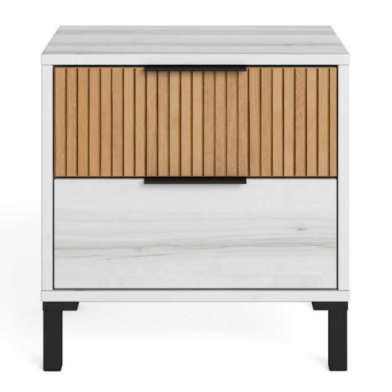 Muebles Dormitorio Matrimonio Arles Color Blanco Albo y Roble Rayado