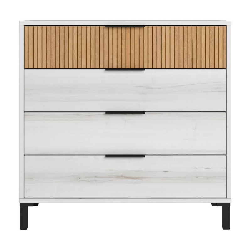 Muebles Dormitorio Matrimonio Arles Color Blanco Albo y Roble Rayado