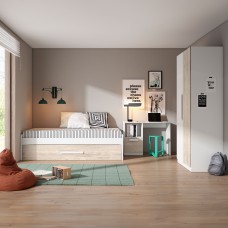 Habitación Juvenil Moderna Pack Muebles Estelle Blanco y Roble Sahara Habitación Juvenil Moderna Pack Muebles Estelle Blanco y Roble Sahara