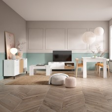 Conjunto de Muebles de Salón Comedor Tokio en Blanco Albo y Roble Rayado Conjunto de Muebles de Salón Comedor Tokio en Blanco Albo y Roble Rayado