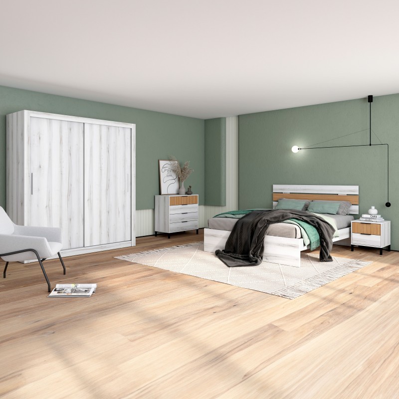 Pack de Muebles de Dormitorio en Blanco Albo y Roble Rayado