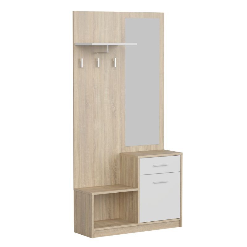 Mueble recibidor Sett Color Blanco Mate y Roble Cambrian 90 cm