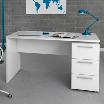 Pack despacho blanco mesa y 2 estanterías