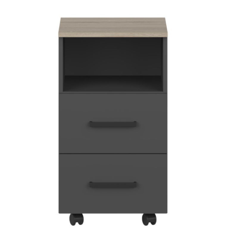 Pack de Oficina en Roble Sonoma y Gris Antracita (Estantería + 2 Armarios Auxiliares + Cajonera + 4 Escritorios)