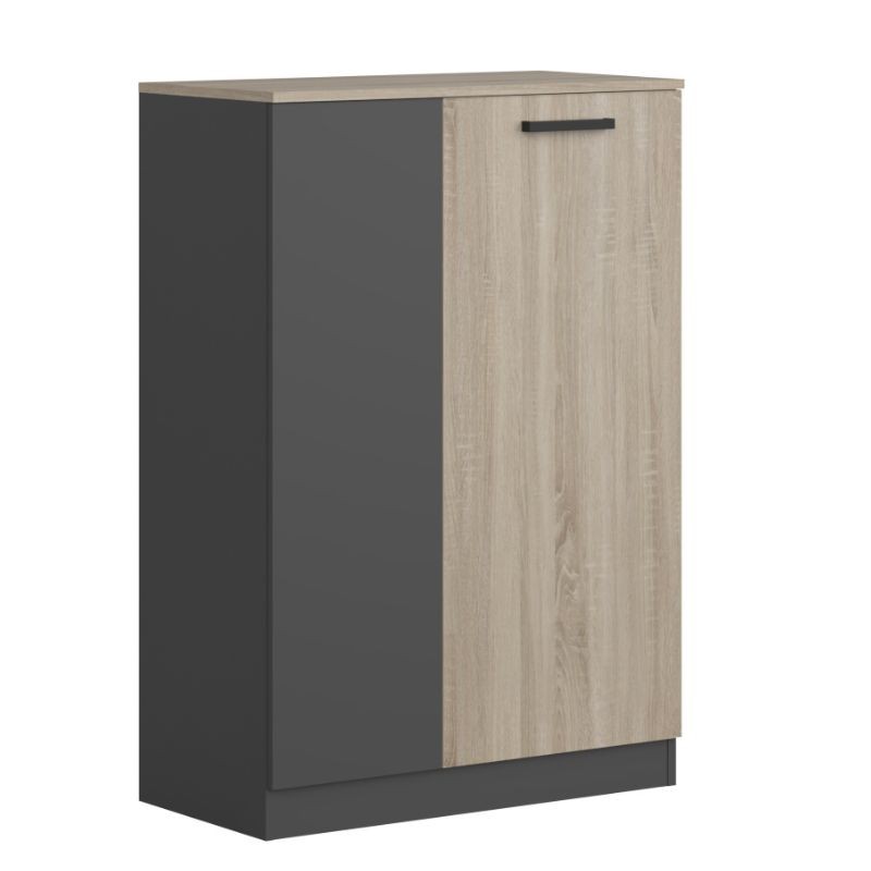 Pack de Oficina en Roble Sonoma y Gris Antracita (Estantería + 2 Armarios Auxiliares + Cajonera + 4 Escritorios)