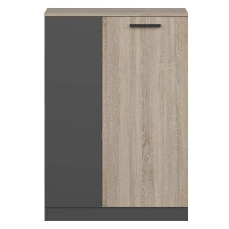 Pack de Oficina en Roble Sonoma y Gris Antracita (Estantería + 2 Armarios Auxiliares + Cajonera + 4 Escritorios)