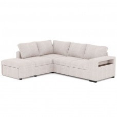 Sofá Cama Chaise Longue con Arcón, Estante y Puf Romeo Beige 249 cm Sofá Cama Chaise Longue con Arcón, Estante y Puf Romeo Beige 249 cm