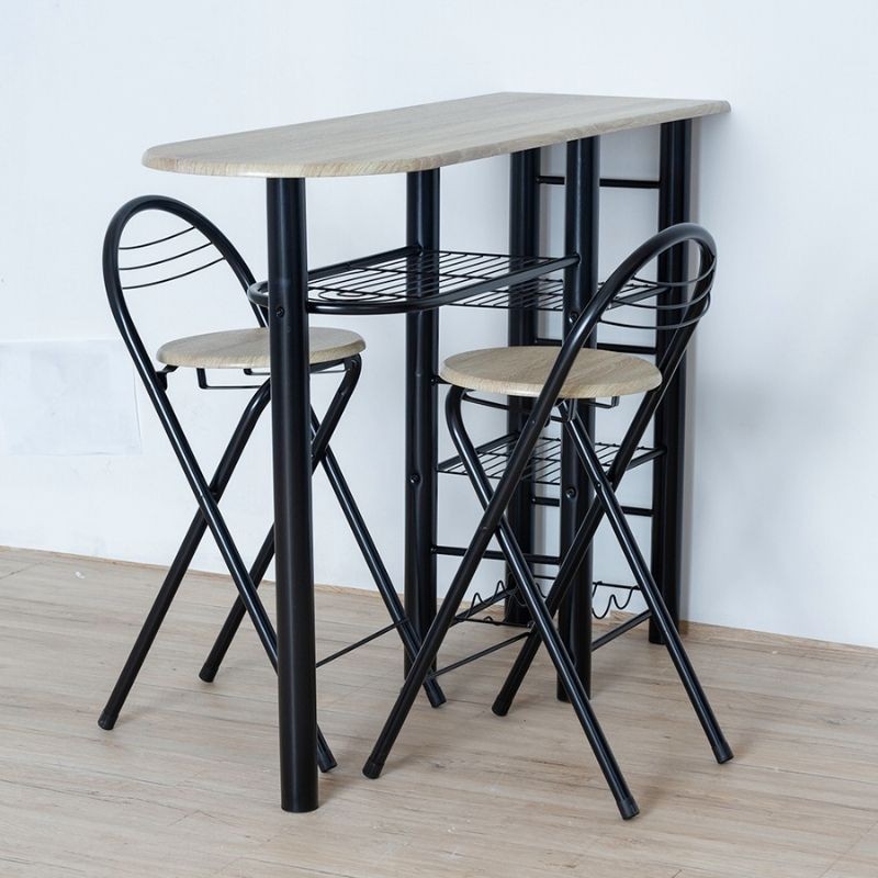 Conjunto Mesa y 2 taburetes plegables Cocina Bar Negro y Taupe