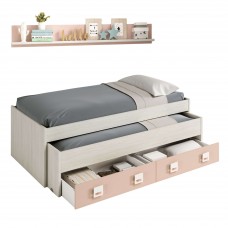 Cama Nido Doble con Cajones y Estantería Blanco Alpes y Rosa 190x90 cm Cama Nido Doble con Cajones y Estantería Blanco Alpes y Rosa 190x90 cm