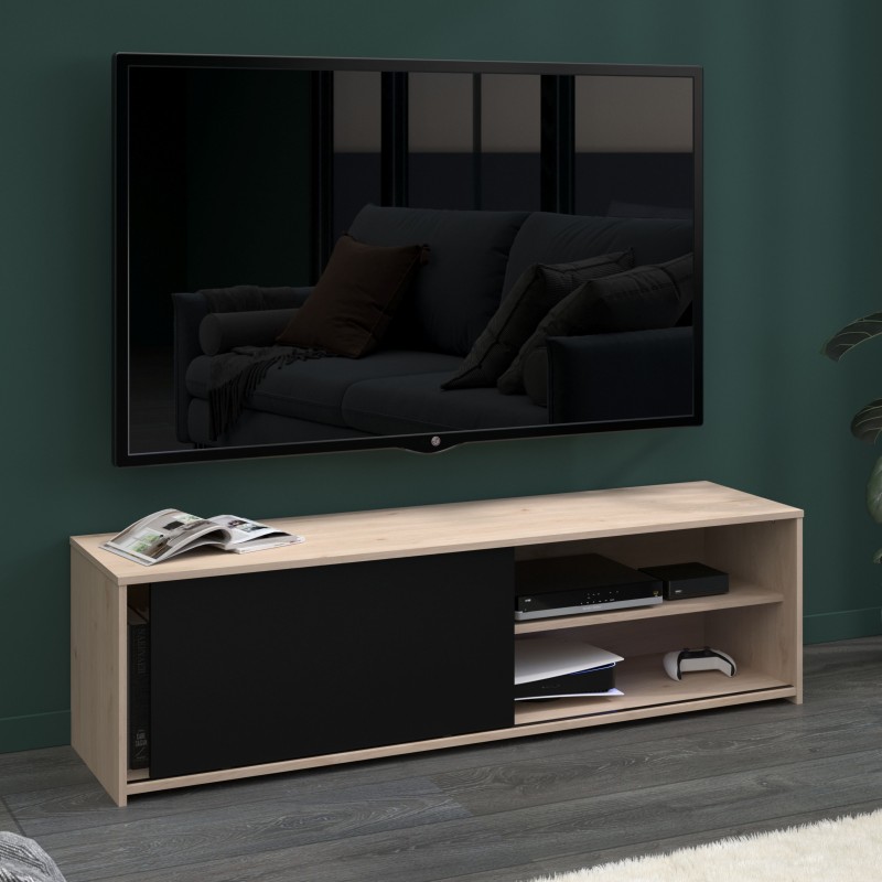 mueble_tv_trevo_negro_roble_ambiente mueble_tv_trevo_negro_roble_ambiente