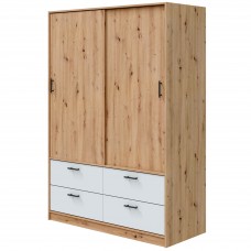 Armario con 2 Puertas Correderas y 4 Cajones Lúmina en Blanco Artik y Roble Nodi 140x200 cm Armario con 2 Puertas Correderas y 4 Cajones Lúmina en Blanco Artik y Roble Nodi 140x200 cm