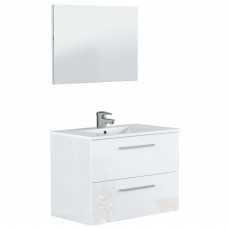 Mueble de Baño Suspendido Aruba 2 Cajones con Espejo Blanco 80 cm (Lavamanos Opcional)