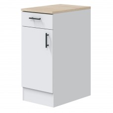 Módulo Cocina Inferior Kira con 1 Puerta y 1 Cajón Blanco Brillo y Roble Canadian 40x60 cm