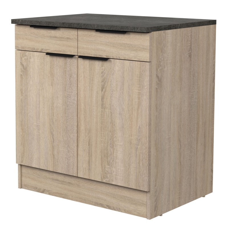 Módulo Cocina Inferior Arko 2C 2P Roble Áspero y Negro 80x60 cm