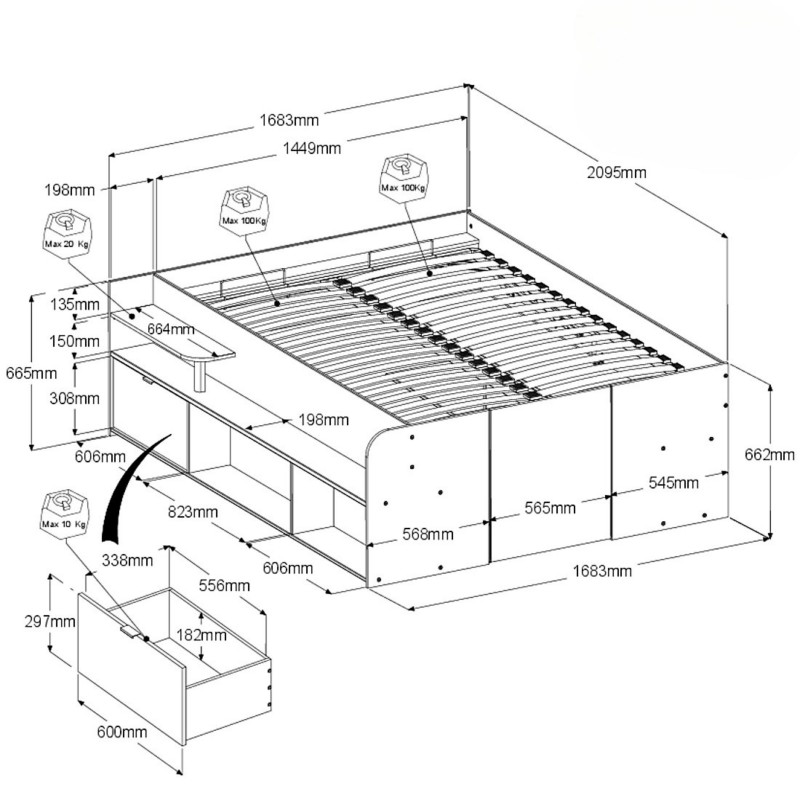 Cama Canapé Con Somier Stratos Roble Jackson y Blanco Mate 135/140x190/200 cm