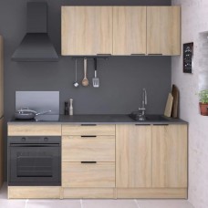 Cocina Modular Arko 5 Módulos Roble Áspero y Negro 200 cm