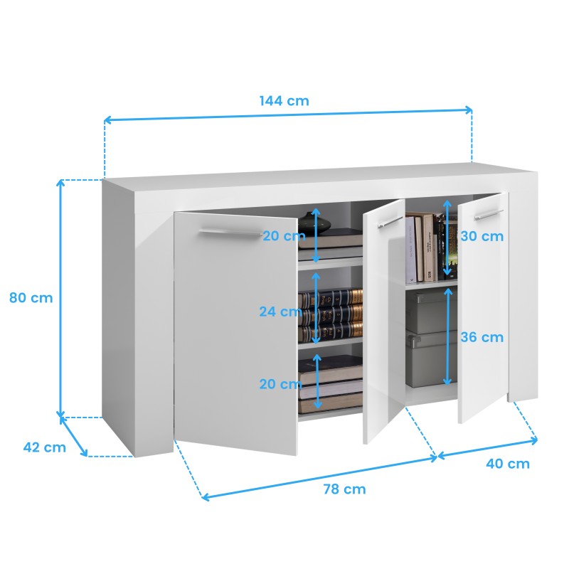Aparador 3 puertas Ambit 144 cm color blanco artik