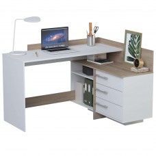 Escritorio con cajonera 129 cm roble cepillado y blanco mate Escritorio con cajonera 129 cm roble cepillado y blanco mate