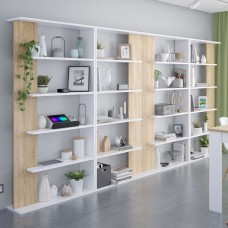 Pack 4 Estanterías Alida color Roble Canadian y Blanco 360x180x25 cm