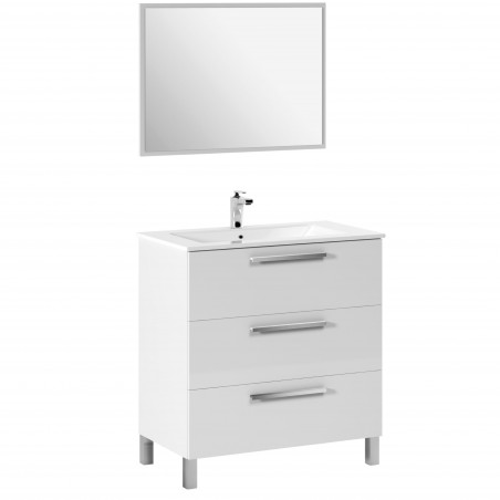 Mueble de Baño con Patas y Espejo Blanco Brillo Taria 86x80 (Lavabo Opcional)