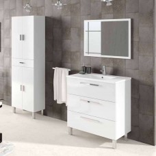 Mueble de Baño con Armario Blanco Brillo (Incluye Lavabo y Espejo) Mueble de Baño con Armario Blanco Brillo (Incluye Lavabo y Espejo)