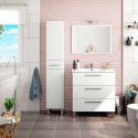 Mueble de Baño Pack Blanco Brillo (Mueble+Espejo+Lavabo Cerámico+Columna Auxiliar)