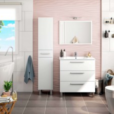 Mueble de Baño Pack Blanco Brillo (Mueble+Espejo+Lavabo Cerámico+Columna Auxiliar)